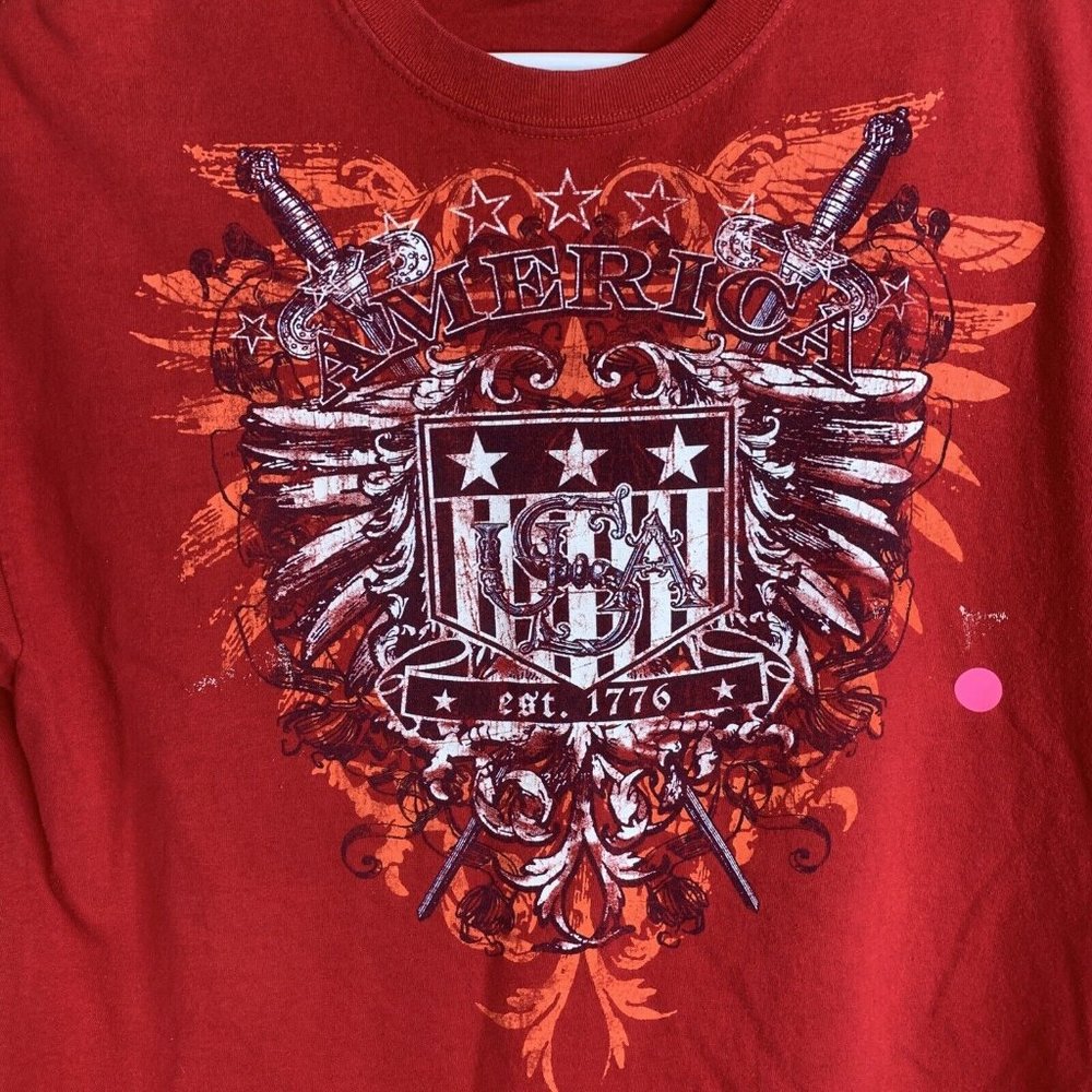 GILDAN Short Sleeve Mens XL America Coat of Arms Design Red - Picture 3 of 7